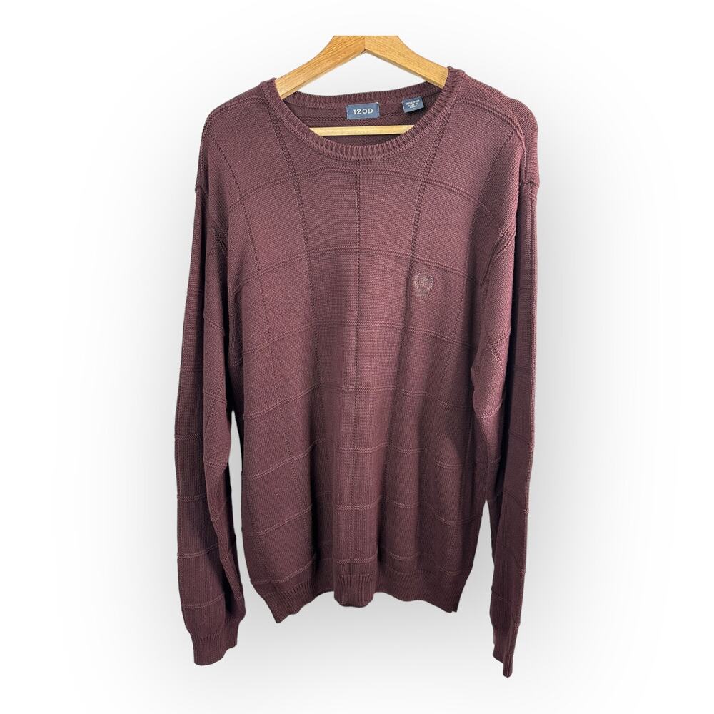 Izod Mens size Large Long Sleeve Classic Knit Sweater Logo Pullover Box Pattern